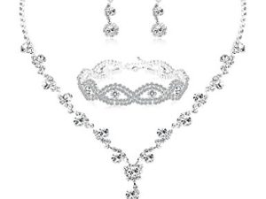 Udalyn Rhinestone Bridesmaid Jewelry Sets for Women Necklace and Earring Set for Wedding with Crystal Bracelet