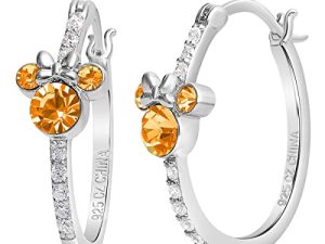 Disney Jewelry for Women Mickey Mouse or Minnie Mouse Birthstone Cubic Zirconia Hoop Earrings
