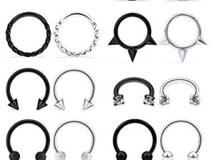 SCERRING 16G Septum Jewelry Stainless Steel Hinged Seamless Nose Hoop Ring Cartilage Daith Tragus Clicker Rings Retainer Body Piercing Jewelry 18-20PCS