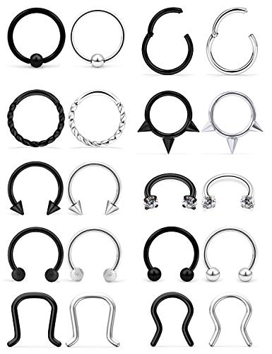 SCERRING 16G Septum Jewelry Stainless Steel Hinged Seamless Nose Hoop Ring Cartilage Daith Tragus Clicker Rings Retainer Body Piercing Jewelry 18-20PCS SCERRING 16G Septum Jewelry Stainless Steel Hinged Seamless Nose Hoop Ring Cartilage Daith Tragus Clicker Rings Retainer Body Piercing Jewelry 18-20PCS
