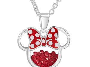 Disney Women and Girls Birthstone Jewelry - Minnie Mouse Cubic Zirconia Shaker Pendant Necklace