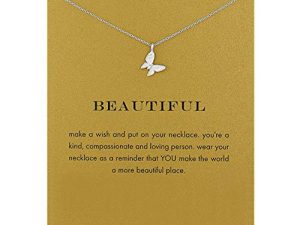 LANG XUAN Friendship Compass Necklace Good Luck Butterfly Pendant Chain Necklace with Message Card Gift Card for Women Girl
