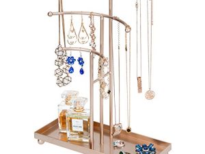MyGift 3-Tier Rose Gold Metal Jewelry Organizer Stand