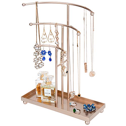 MyGift 3-Tier Rose Gold Metal Jewelry Organizer Stand MyGift 3-Tier Rose Gold Metal Jewelry Organizer Stand