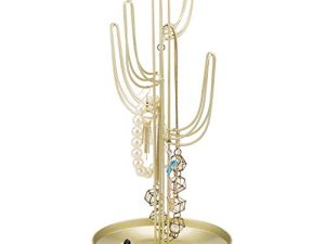 MyGift Gold Metal Jewelry Holder Stand with Ring Tray