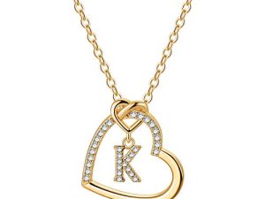 CZ Heart Pendant Initial Necklaces