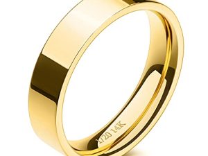 NOKMIT 5mm 14K Gold Filled Rings for Women Men Wedding Band Stacking Stackable Rings Pointer Finger Ring Plain Dome Comfort Fit Size 5 to 10