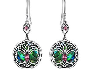 Celtic Tree of Life Earrings Sterling Silver Family Tree Dangle Drop Earrings with Birthstone Crystals