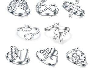 8 Pack Stainless Steel Rings Set for Women Silver Aesthetic Jewelry Rings Adjustable Stackable Rings for Teen Girls Trendy Knuckle Thumb Finger Rings Size 8 9 7 10 Indie rings