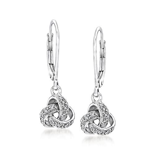 Ross-Simons Diamond-Accented Love Knot Drop Earrings in Sterling Silver Ross-Simons Diamond-Accented Love Knot Drop Earrings in Sterling Silver