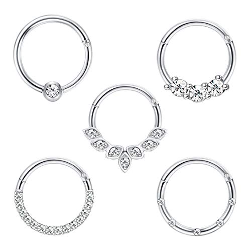 Drperfect Daith Earrings 16G Stainless Steel Cartilage Helix Tragus Nose Hoop Piercing Jewelry 8MM 10mm Silver Gold Rose Gold Black Plated CZ Hinged Septum Clicker Rings Drperfect Daith Earrings 16G Stainless Steel Cartilage Helix Tragus Nose Hoop Piercing Jewelry 8MM 10mm Silver Gold Rose Gold Black Plated CZ Hinged Septum Clicker Rings