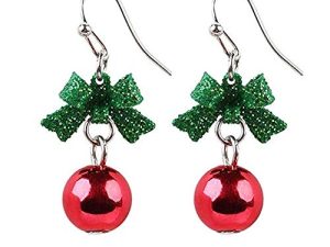 Ribbon Bowknot Cute Festive Red Green Ball Ornament Dangle Drop Earrings for Women Teen Girls Fish Hook Dangling Hypoallergenic Christmas Festival Party Jewelry Gifts for Bff Daughter Thanksgiving