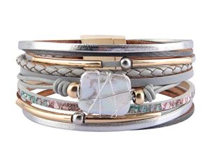 AZORA Womens Leather Cuff Bracelet Baroque Pearl Wrap Bracelets Gorgeous Gold Tube Bangle Handmade Wristbands Jewelry Bohemian Gift for Women Teen Girls Mother