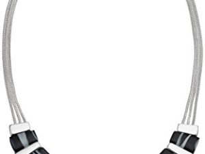 Nine West Silver-Tone and Black Agate 16" Frontal Necklace