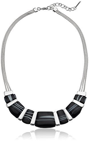 Nine West Silver-Tone and Black Agate 16" Frontal Necklace Nine West Silver-Tone and Black Agate 16" Frontal Necklace