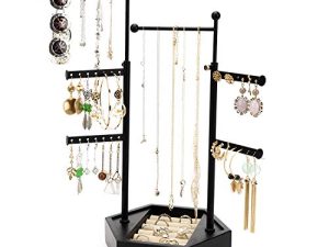 Emfogo Jewelry Organizer Stand - 6 Tier Jewelry Holder with Adjustable Height Necklace Holder Organizer Display & Storage for Earrings Ring Bracelet (Black)