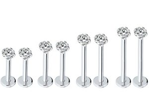 Injoy Jewelry 16G Stainless Steel 3mm CZ Lip Studs Labret Monroe Nose Tragus Helix Ear Piercing Jewelry