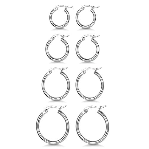 3 Pairs 925 Sterling Silver Hoop Earrings | Small White Gold Plated Hoop Earrings for Women Girls (13mm 3 Pairs 925 Sterling Silver Hoop Earrings | Small White Gold Plated Hoop Earrings for Women Girls (13mm