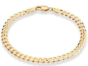Miabella 18K Gold Over Sterling Silver Italian 5mm Solid Diamond-Cut Cuban Link Curb Chain Bracelet for Men Women
