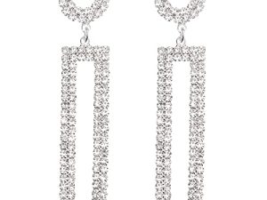 Legitta Rhinestone Long Drop Earrings Statement Rectangle Dangle with Circle Studs Fashion Jewelry