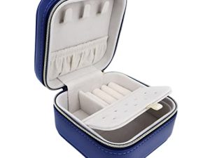 BareTulip Travel-Jewelry Cases-Small Jewelry-Box Portable-Jewelry Box Mini-Jewelry Box Travel Jewelry-Organizer Leather-Travel Jewelry-Case Blue