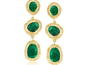 Ross-Simons 17.90 ct. t.w. Emerald Station Drop Earrings in 18kt Gold Over Sterling