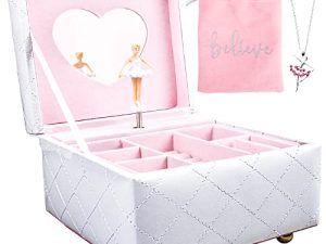 Hapinest Musical Ballerina Jewelry Box with Ballerina Necklace - Keepsake Music Boxes Gifts for Girls