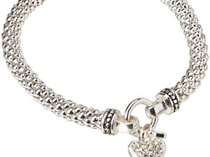NINE WEST Women's Silvertone Crystal Pave Heart Stretch Bracelet