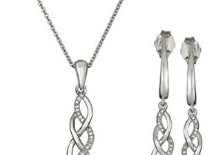 Amazon Collection Sterling Silver Diamond Twist Pendant Necklace and Earrings Box Set (1/5 cttw)