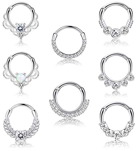 LOYALLOOK 8PCS 16G Septum Clicker Ring Stainless Steel CZ Opal Cartilage Helix Tragus Hoop Daith Earrings Nose Rings Hoop Hinged Segment Clicker Ring Piercing Jewelry LOYALLOOK 8PCS 16G Septum Clicker Ring Stainless Steel CZ Opal Cartilage Helix Tragus Hoop Daith Earrings Nose Rings Hoop Hinged Segment Clicker Ring Piercing Jewelry