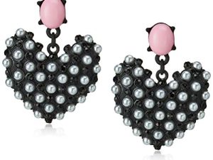 Betsey Johnson Faux Pearl Heart Drop Earrings
