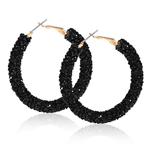 NLCAC Glitter Hoop Earrings Bohemian Sparkle Resin Rhinestone Wrapped Hoop Dangle Earrings for Women Girls NLCAC Glitter Hoop Earrings Bohemian Sparkle Resin Rhinestone Wrapped Hoop Dangle Earrings for Women Girls