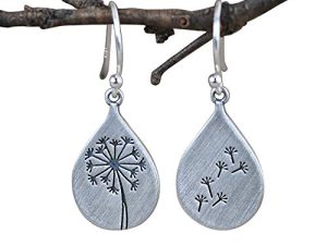 LOVECOM 925 Sterling Silver Dandelion Drop Earrings for Women Teen Girls Water Drop Silver Flower Mountain Tree Dangle Earrings Jewelry Gifts for Mom Lover