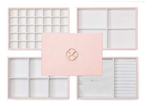 Vlando Jewelry Organizer Tray Faux Leather Stackable Jewelry Trays for Drawers 5 Layer Large Jewelry Organizer Storage Boxes for Women Girls Friend Christmas New Year Thanksgiving Gift (Large-5 in1