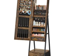 SONGMICS LED Mirror Jewelry Cabinet Standing