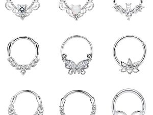 Staligue 9Pcs 16G Septum Clicker Rings Stainless Steel Hoop Hinged Segment CZ Opal Nose Rings for Women Cartilage Tragus Hoop Helix Daith Earrings Nose Piercing Jewelry 8MM
