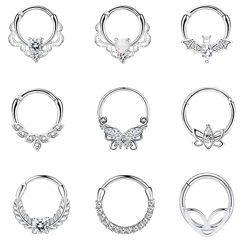 Staligue 9Pcs 16G Septum Clicker Rings Stainless Steel Hoop Hinged Segment CZ Opal Nose Rings for Women Cartilage Tragus Hoop Helix Daith Earrings Nose Piercing Jewelry 8MM Staligue 9Pcs 16G Septum Clicker Rings Stainless Steel Hoop Hinged Segment CZ Opal Nose Rings for Women Cartilage Tragus Hoop Helix Daith Earrings Nose Piercing Jewelry 8MM