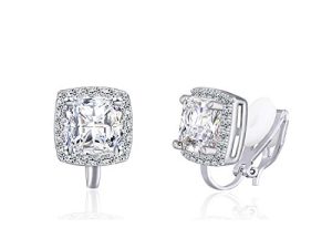 YOQUCOL 7MM Clip On Stud Earrings Square Cubic Zirconia Crystal Not Pierced Studs Earrings For Women Girls