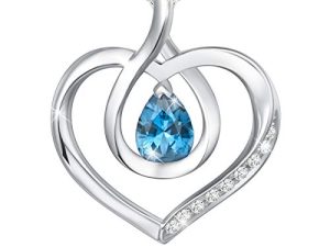 Agvana Fine Jewelry Birthstone Necklace Christmas Gifts for Women Sterling Silver Genuine or Created Gemstone Forever Love Heart Pendant Necklace Anniversary Birthday Gifts for Women Girls Mom Her