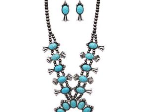 Rosemarie & Jubalee Women's Statement Western Howlite Squash Blossom Necklace Earrings Set