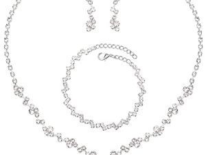 Silver Necklace Earrings Bracelet Crystal Bridal Wedding Jewelry Sets for Brides Bridesmaid Prom Costume Accessories for Women