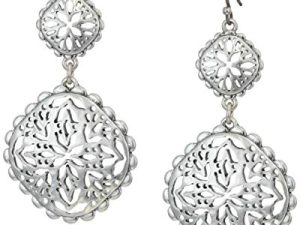 Lucky Brand Women's Silver Openwork Compass Statement Drop Earrings