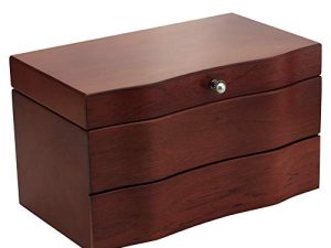 Solid Wood Jewelry Box Multilayer Structure Combination Storages with Makeup Mirror Brown