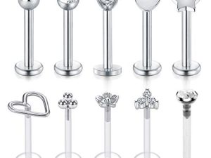 MODRSA Tragus Piercing Jewelry Helix Piercing Jewelry Flat Back Earrings for Women Forward Helix Earrings Cartilage Earring Tragus Jewelry Medusa Piercing Jewelry Lip Rings 16g