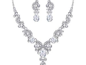 EVER FAITH Rhinestone Crystal Bridal Floral Wave Teardrop Necklace Earrings Set
