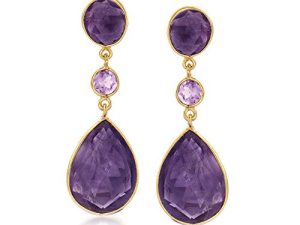 Ross-Simons 24.50 ct. t.w. Amethyst Drop Earrings in 18kt Gold Over Sterling