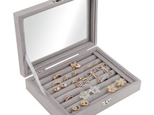 V-BICUIYUAN Portable Velvet Jewelry Box Organizers - Multifunction Jewelry Holder Earring Holder Travel Jewelry Box Save Space Suitable Gift For Girls Or Women (Gray) 1