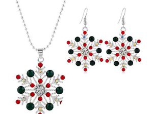 LZHLQ Snowflake Earrings Necklace for Women Snowflake Pendant Necklace Snowflake Dangle Earrings Long Rhinestone Necklace Snow Necklace Christmas Jewelry Gift