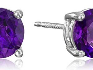Amazon Essentials Sterling Silver Genuine or Created Round Cut Birthstone Stud Earrings