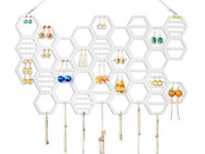 Heesch Wood Honeycomb Hanging Earring Holder Beehive Earring Organizer Wall Mounted Earring Display Hanging Jewelry Organizer for Earrings